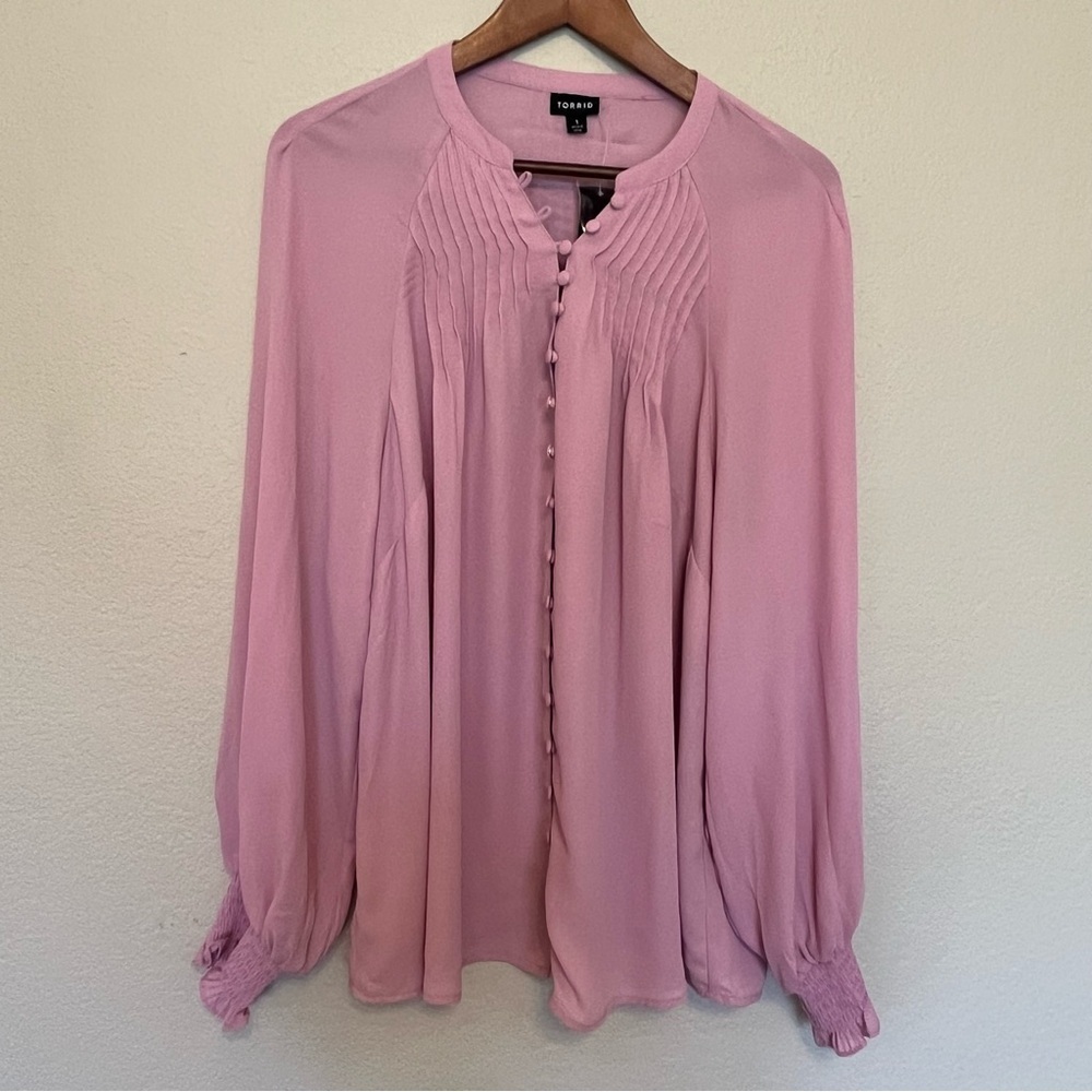 NWT Torrid Georgette Smocked Blouson Sleeve Mauve Top Women 1X (torrid size 1)
